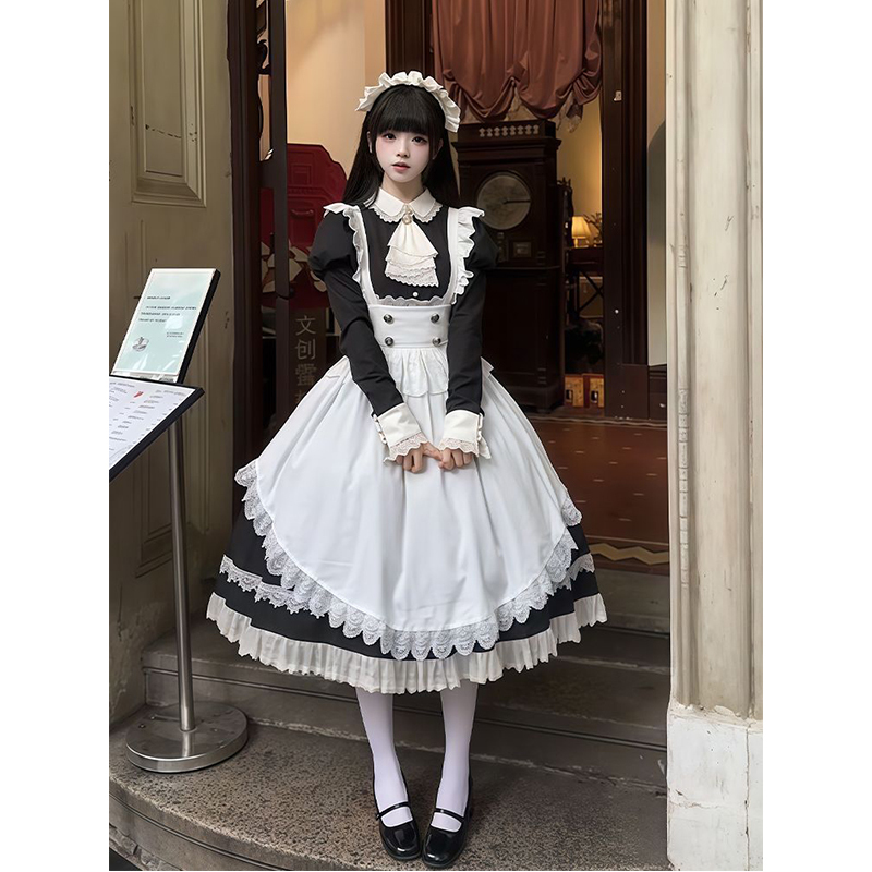Gothic Style Gorgeous and Elegant Maid Outfit Lolita Dress Long-Sleeved Dress Apron Lolita Dress Lolita Dress
