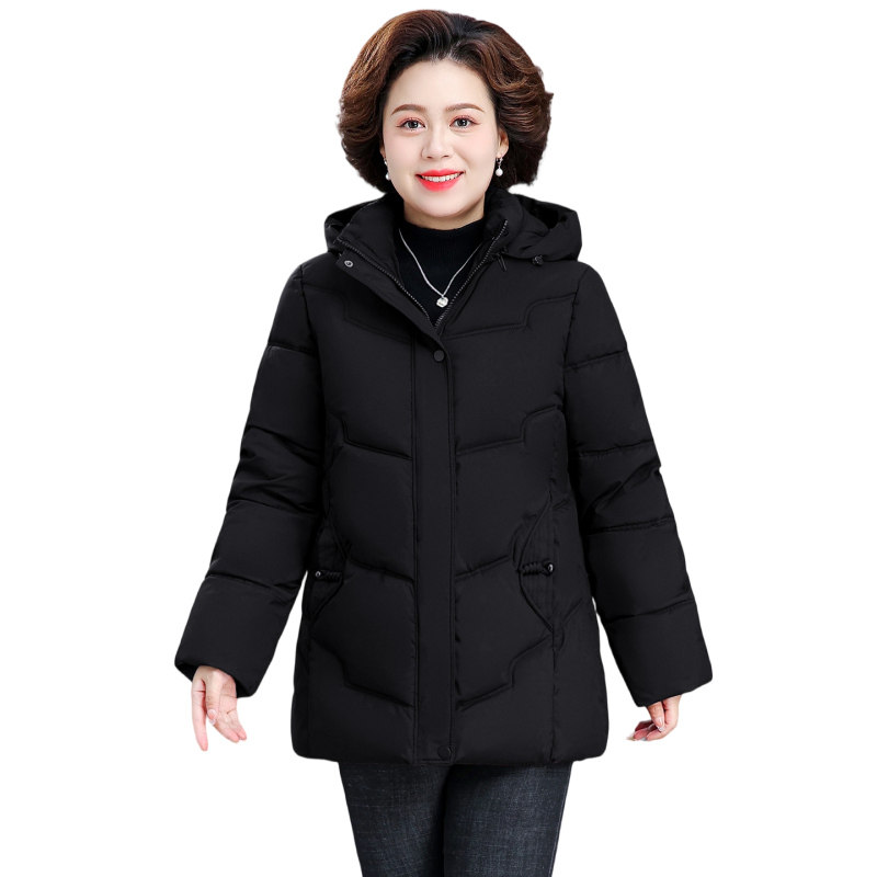 Romon Brand Winter Clothing for Mothers, Fleece-Lined down Cotton Jacket, Fashionable Thickened Warm Cotton Coat, Noble Outerwear for Middle-Aged and Elderly Women
