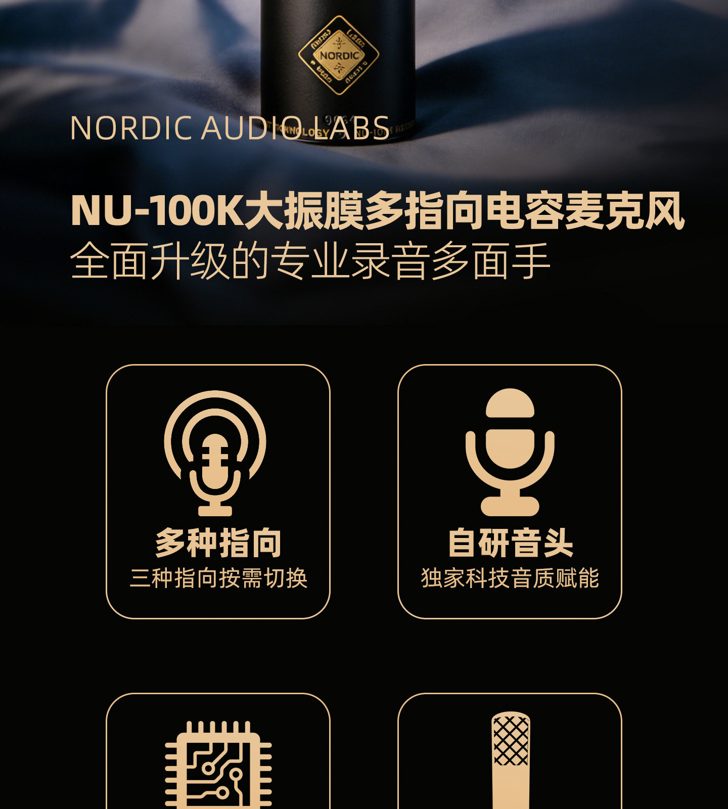 Nordic Audio Labs NU-100K多指向大振膜电容话筒 录音棚麦克风