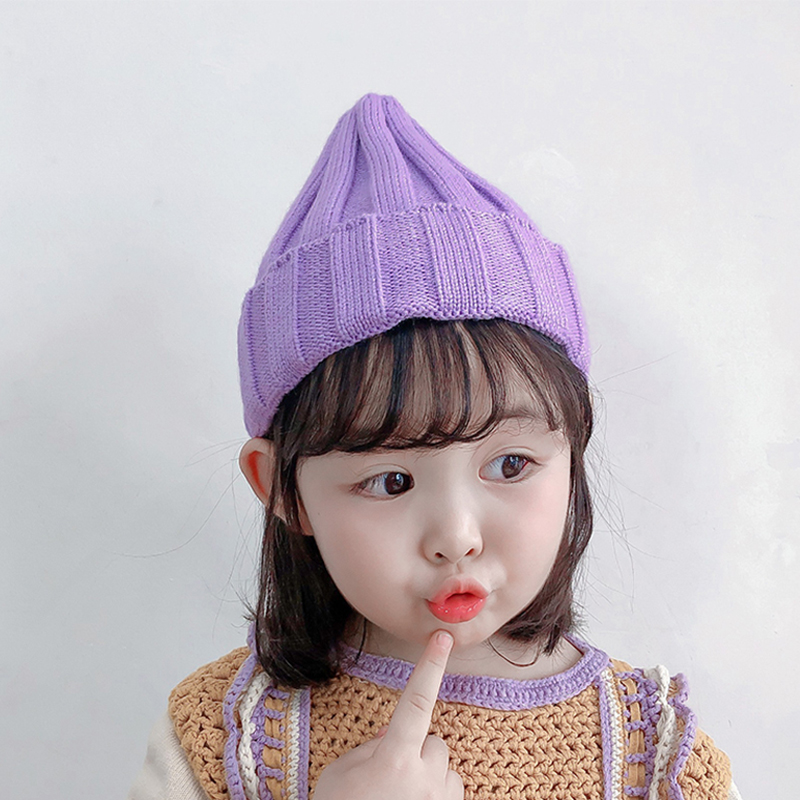 Children's wool hat autumn and winter solid color Korean version ins candy color knitted hat boys and girls baby warm hat winter
