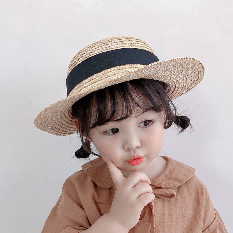 Children's grass hat female summer boy domed sunscreen sunscreen hat baby handwoven wheat stalks slim and cute hat