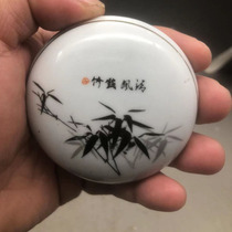 Jingdezhen State-owned Stock Factory Goods Handmade Tire Pure Hand Painted Green Flowers Bird Ink Color Bamboo Printed Clay Box Ancient Play Collection