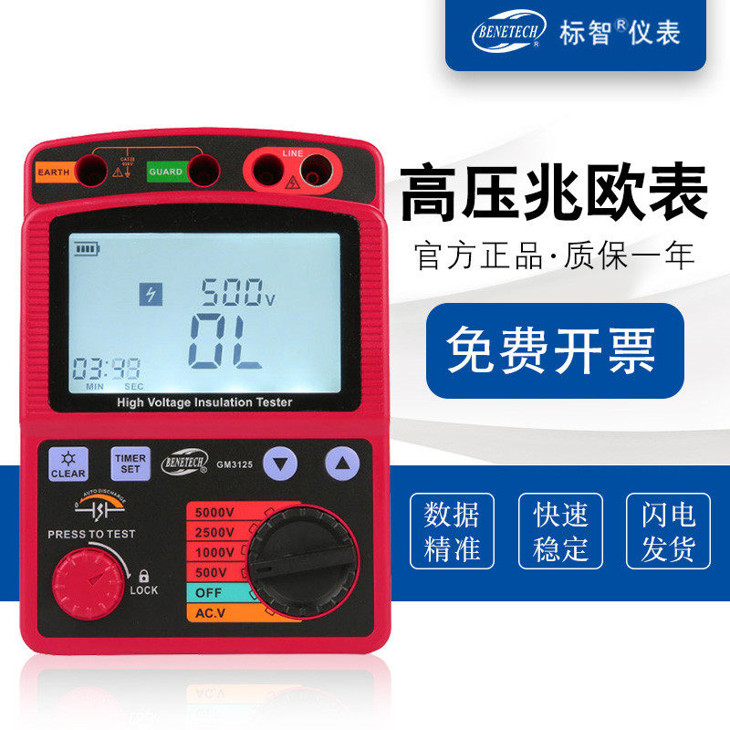Biaozhi GM3125 digital high voltage megohmmeter electronic shaker 5000V digital display insulation resistance tester 3123