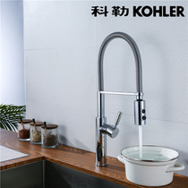 Rotating all-copper hot and cold pull-out kitchen faucet Sink washing basin Flower sprinkler faucet Chrome color salad color