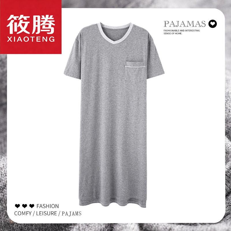 Men's Mid-Length Bathrobe, Japanese-Style Pajamas, Men's Robe, Summer Bathrobe, Adult Pure Cotton Nightgown, Summer and Autumn