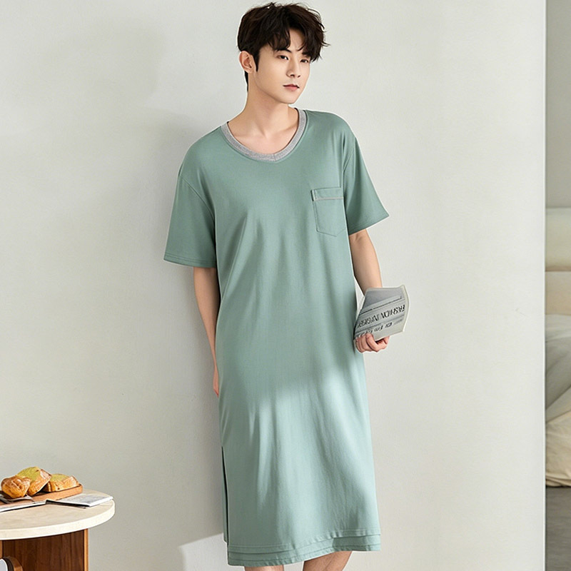 Plus Size Cotton Nightgown Men's Nightgown Men's Summer Pure Cotton Short-Sleeved Thin Mid-Length Bathrobe Sexy Pajamas Plus Size Cotton Nightgown Men's Nightgown Men's Summer Pure Cotton Short-Sleeved Thin Mid-Length Bathrobe Sexy Pajamas