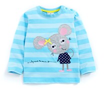 Clearance spring Childrens clothing Girls female baby Striped T-shirt Long sleeve cotton top base shirt Mouse cartoon green