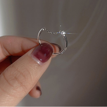 Sterling silver chain ring for women, fashionable and personalized s925 fading
