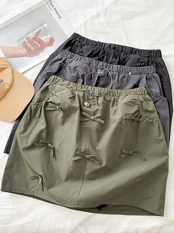 Korean Style Women's Army Green Three-Dimensional Bow Decorated Casual Short Skirt Summer Wear Quick-Drying Fabric High-Waisted Skirt Pants