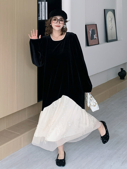 真大码 胖MM丝绒宽松鱼尾连衣裙