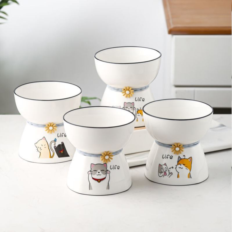 Cat bowl high-footed ceramic cat food bowl pet high-footed bowl anti-overturning anti-black chin protection cervical vertebra single bowl drinking water
