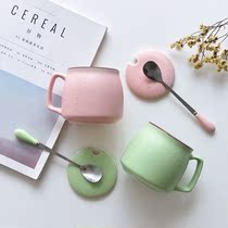 Water Glass Ceramic Cup Custom Logo Students High Face Value Home Water Cup Breakfast Cup Women Mark Cup With Cover Spoon Coffee