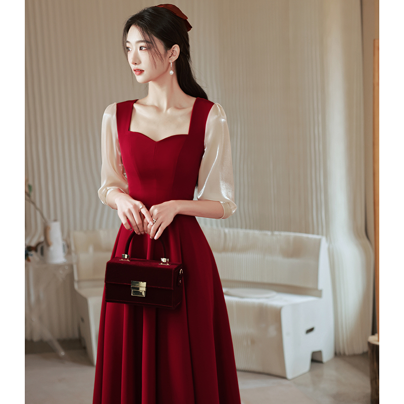 French toast dress brides can usually wear small engagement dress medium sleeve red dress summer high-end sense