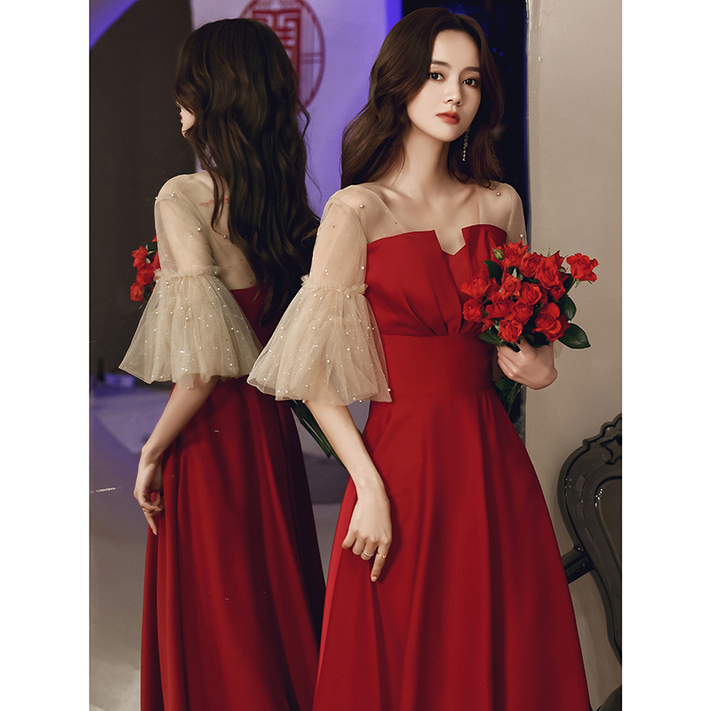 Skin toast bride can usually wear back door engagement dress dress girl small man dress red summer