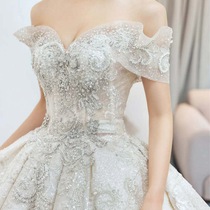 French one-shoulder main wedding dress 2022 bride star air quality pregnant woman luxury high-end atmospheric drag tail palace