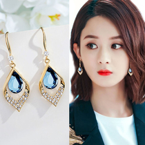 Earrings high-grade sense light luxury 2021 New Tide atmospheric water drop-shaped long earrings female sterling silver temperament show small face