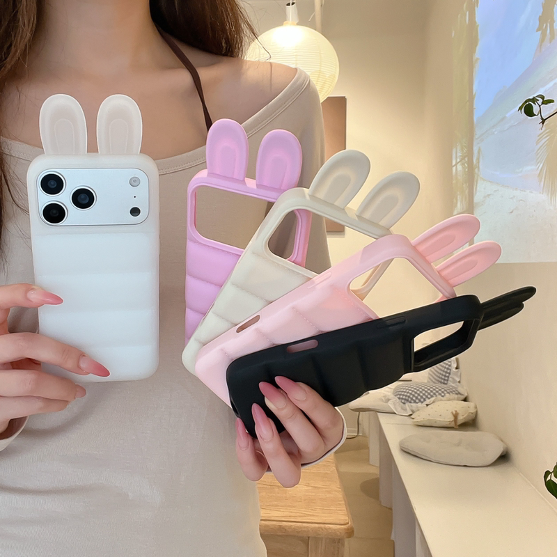 【Case】Rabbit Ears Five-Color Solid Color Suitable for Apple 15 Pro Phone Case Cute New 17 Series Phone Case Cartoon 16 Pro Max