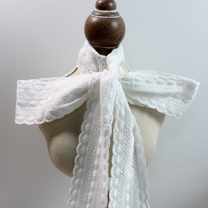 Bowknot Cut Out Embroidered Lace Trim White Pure Cotton Handmade DIY Artistic Tie Clothing Decorative Lace Accessories