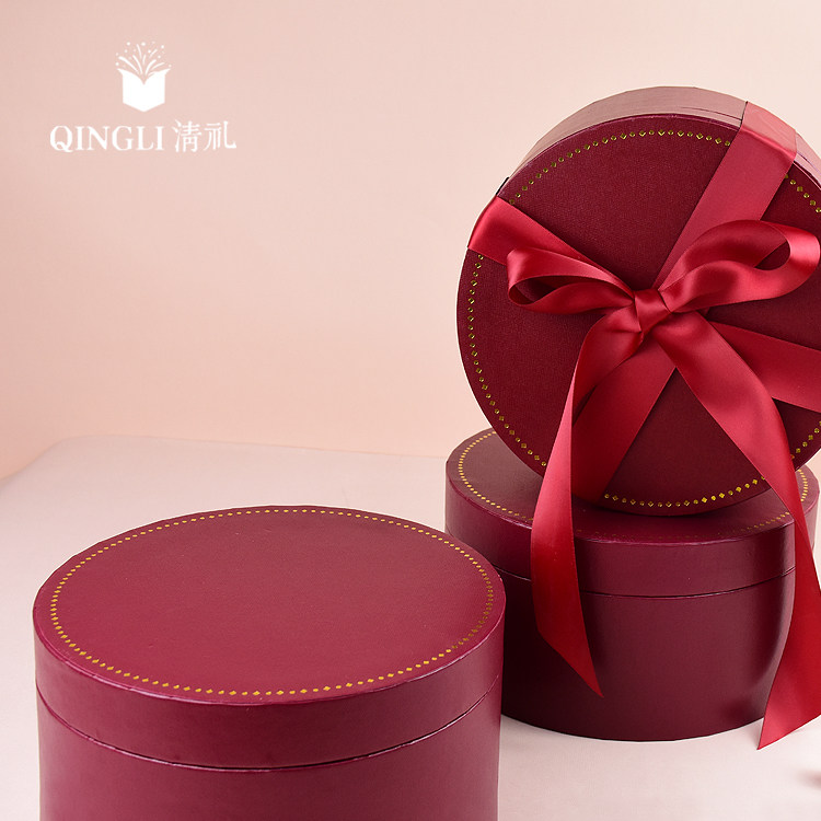 Round Gift Box Red Married Back Customized Festival Birthday Engagement Everlasting Life Flower Exquisite Packaging Gift Box