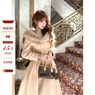 Lazy Didi海瑟薇 曲线雕刻4米裙摆收腰大衣长款显瘦千金气质毛呢