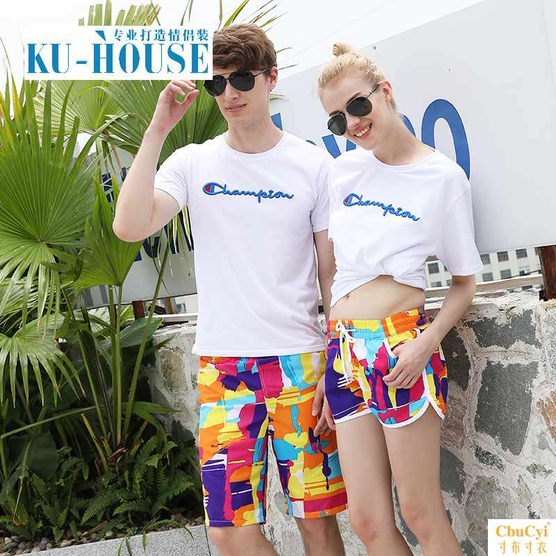 Cặp đôi quần đi biển mùa hè quần short nam nhanh khô lỏng cỡ lớn quần năm điểm hoa kỳ nghỉ bơi quần short thủy triều - Quần bãi biển
