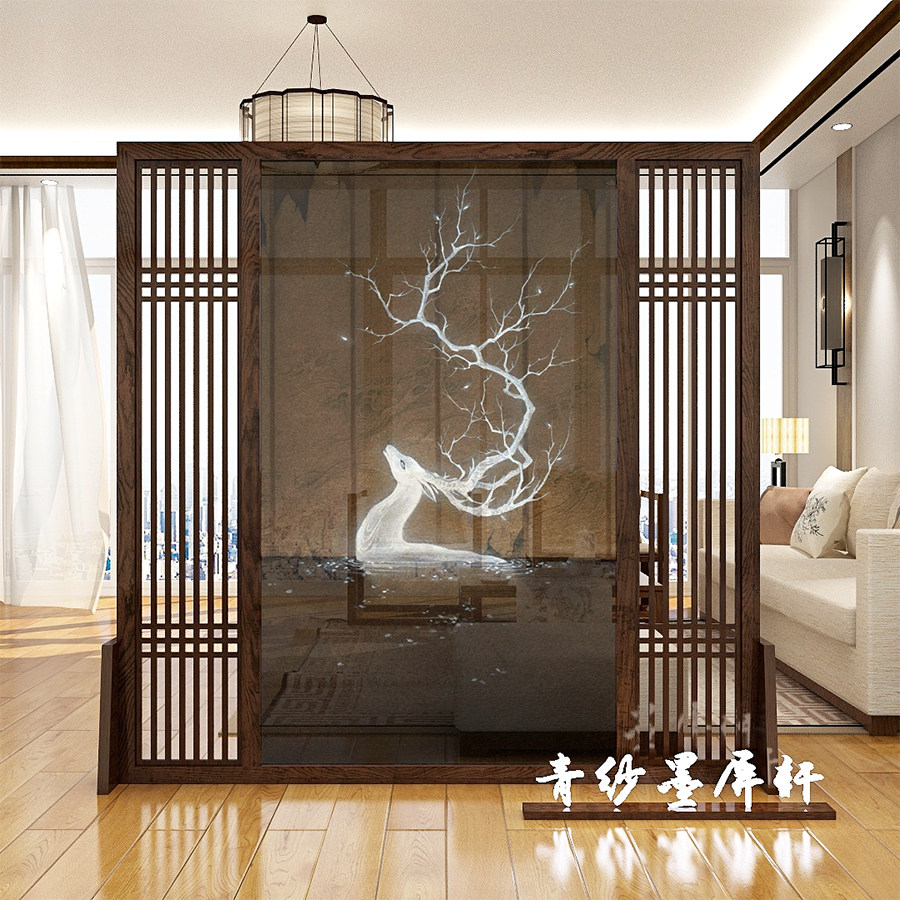 Chinese screen partition living room decoration into the home solid wood mobile porch hollow fence semi-transparent Baifu gourd seat yarn