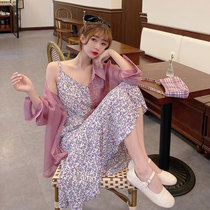 Summer suit Female Brother-in-law Fried Street Advanced Sensation Summer Clothing Two Suits 2022 Kit with purple hanging band dress