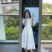 Summer womens dress 2022 The new womens style small scents windy with gentle white dress and a high sense design for the summer