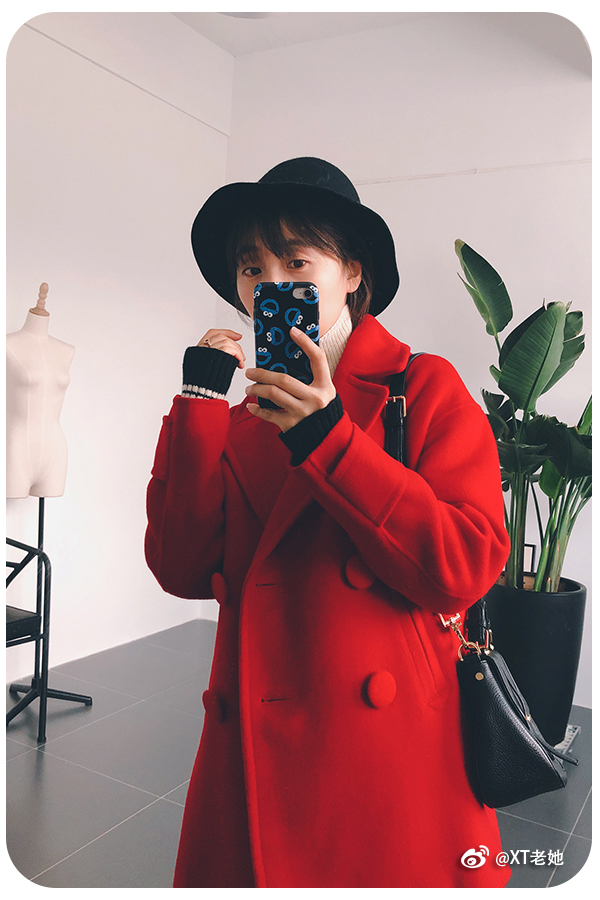 XTHEMCAPS Korean designer large lapel double-breasted bag button short double-sided hand-stitched wool coat 2 colors