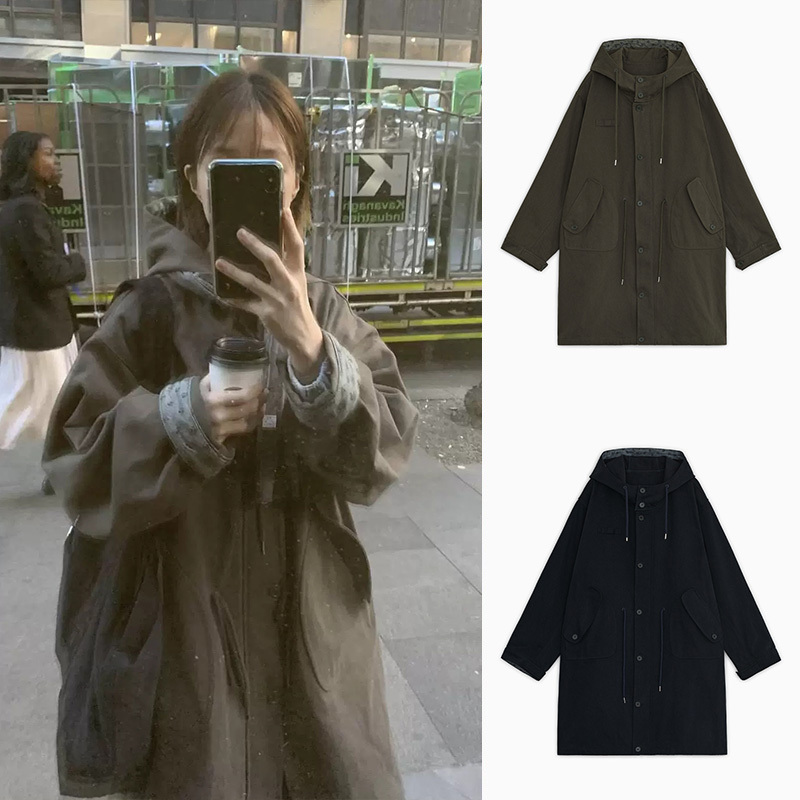 Xthemcaps Korean Designer Oheshi* Vintage Washed Floral Patchwork Hooded Jacket Long Trench Coat