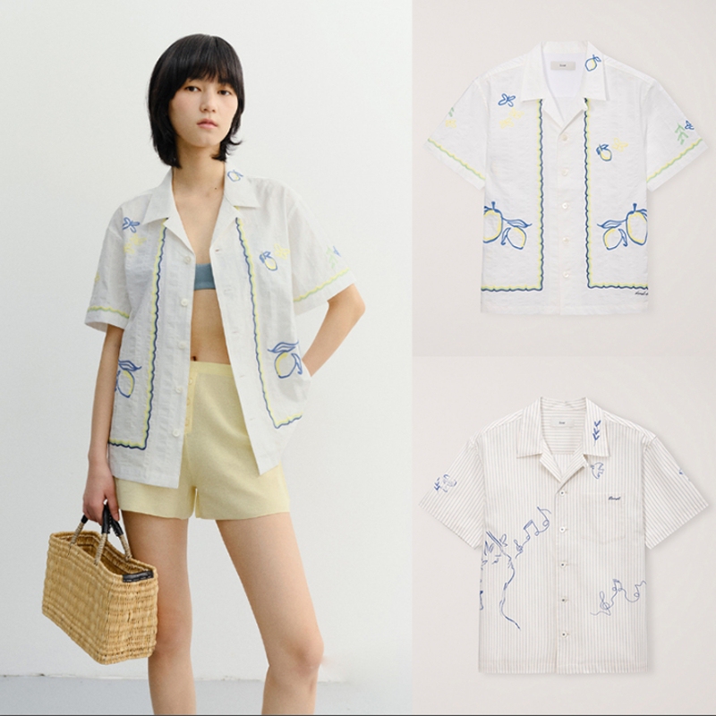 Xthemcaps Korean Du*St Fashionable Lapel Ocean Style Printed Unisex Short-Sleeved Shirt