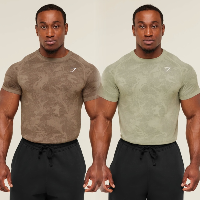 Gymshark Geo Fitness Training Quick-Drying Seamless One-Piece Woven Slim-Fit Breathable Sweat-Wicking Short-Sleeved T-Shirt