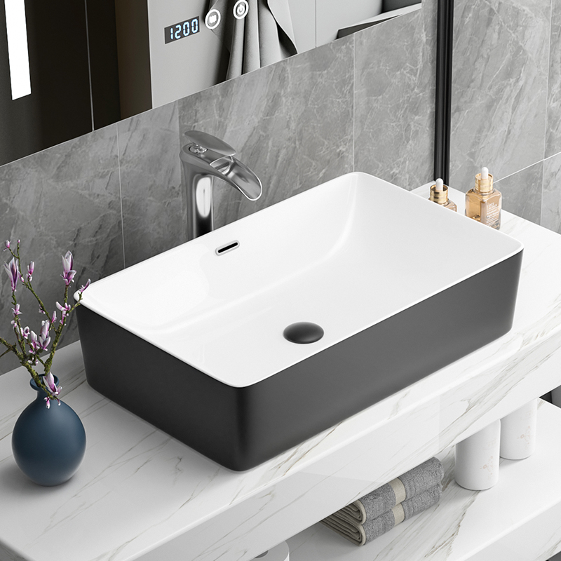 Bathroom black square art wash face rinse single basin plate home deepening splash-proof water small ceramic counter basin