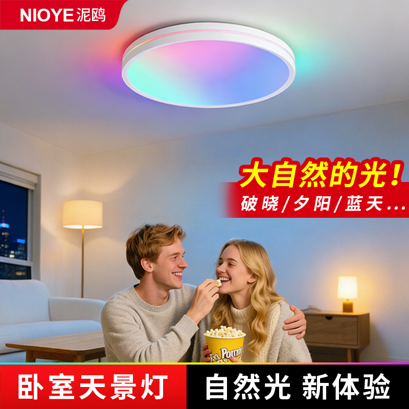 Sky Light Bedroom Ceiling Light Surface-Mounted Sky Mirror Atmosphere Light Circular Natural Light Clear Sky Light Sky Ceiling Light