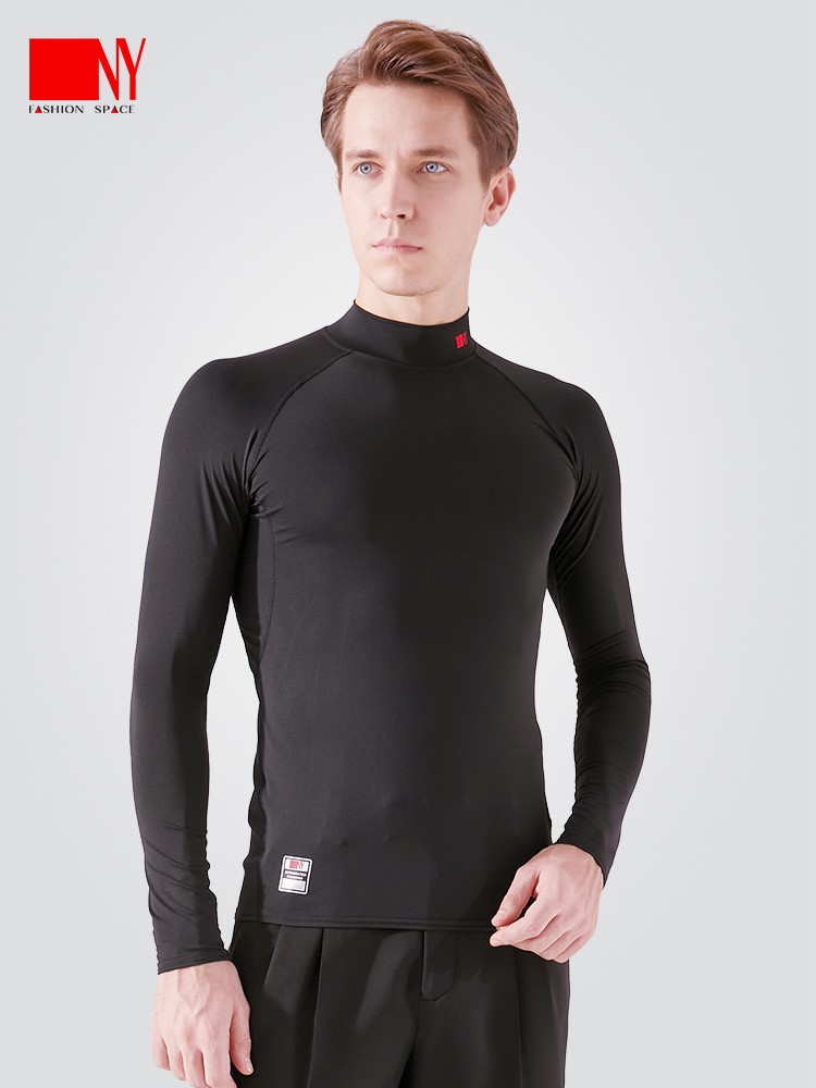 Nart men's blouses Long sleeves High collar T-shirt New Moden Dance Dance Wear Black Waltz Competition Practice