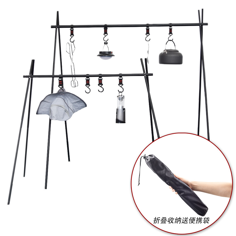 Outdoor camping sundries clothes other drying rods picnic bbq triangle folding support rack cookware finishing hook