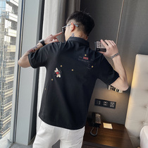 Summer Embroidery Short Sleeve Men Ins Tide Card 100 lap T-shirt Half sleeves POLO Shirt Trend 2022 Summer clothes Mens semi-cut sleeves