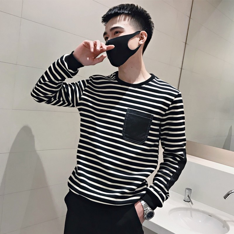 Spring and autumn striped T - shirt men's sleeve dress early summer clothes handsome men's coat 2023 new blouse