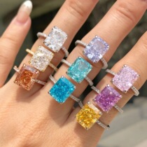 Light luxury and high-end S925 sterling silver ring for women Radiant ice flower cut high carbon diamond color 8A zircon wedding ring