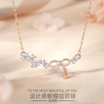 Sterling Silver 925 Bow Necklace Womens Korean Version Exquisite Zircon New Hot Style Light Luxury Niche Design Clavicle Chain