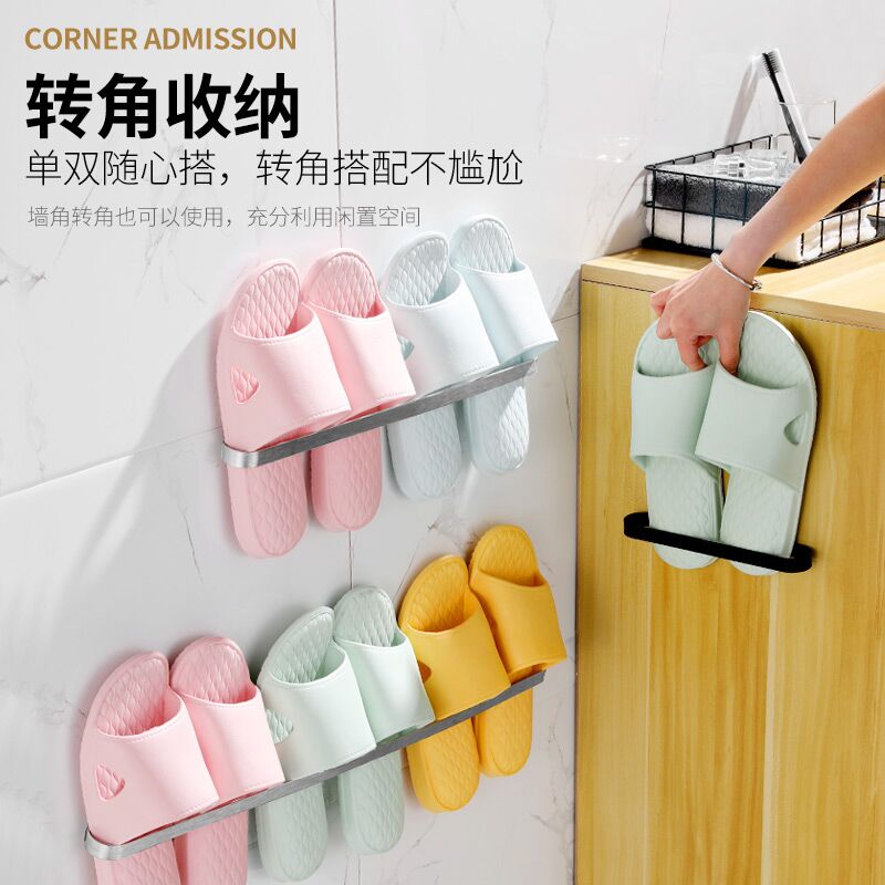 Stainless steel bathroom slippers hanging wall wall placing frame free punching toilet shoes collector
