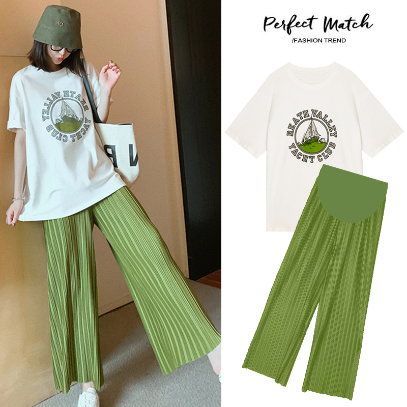 Small Fresh Pregnancy Maternity Dress Summer Clothing Suit Tide 2021 Summer Fashion Tide Hot Mom T-shirt Summer Loose summer Two sets