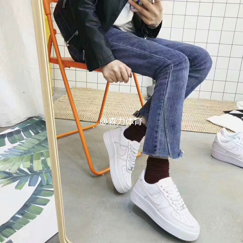 Nike Air Force AF1 Air Force One Low Mid Wheat Pure Black Medium Pure White Giày đế thấp - Dép / giày thường giày the thao nữ hàng hiệu