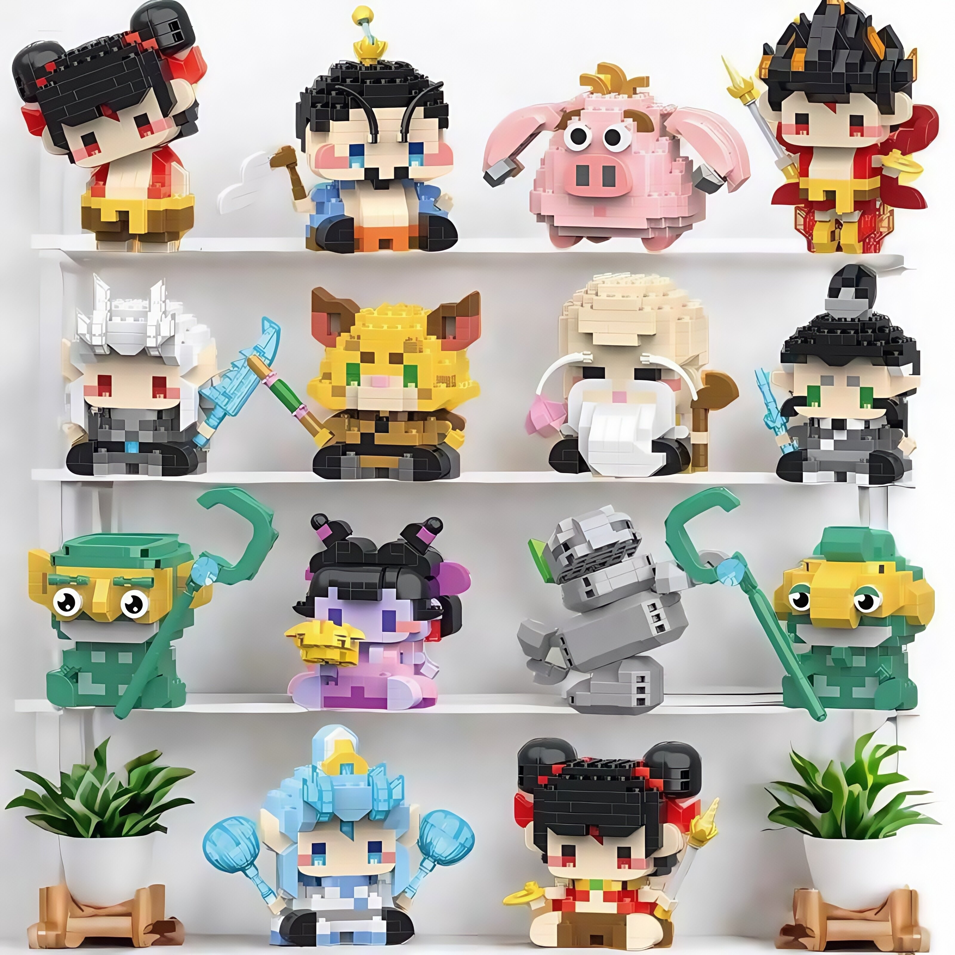 哪吒敖丙国风微颗粒卡通积木桌面摆件益智拼装儿童玩具礼物小公仔