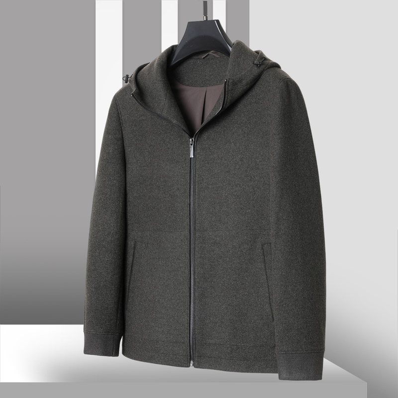 Men's Clothing 100% Australian Wool [Ice] New Autumn Collection Drawstring Hooded Structured Wool Jacket Coat 911
