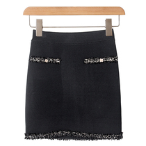 West Lake Cabinet Old (dian) Spring loaded with small fragrant wind stripe dotted with high waist knit half body skirt WD1168 cut mark