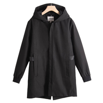 Mens West Lake Pavilion old (Sen) Spring Black long hooded windbreaker coat SM326