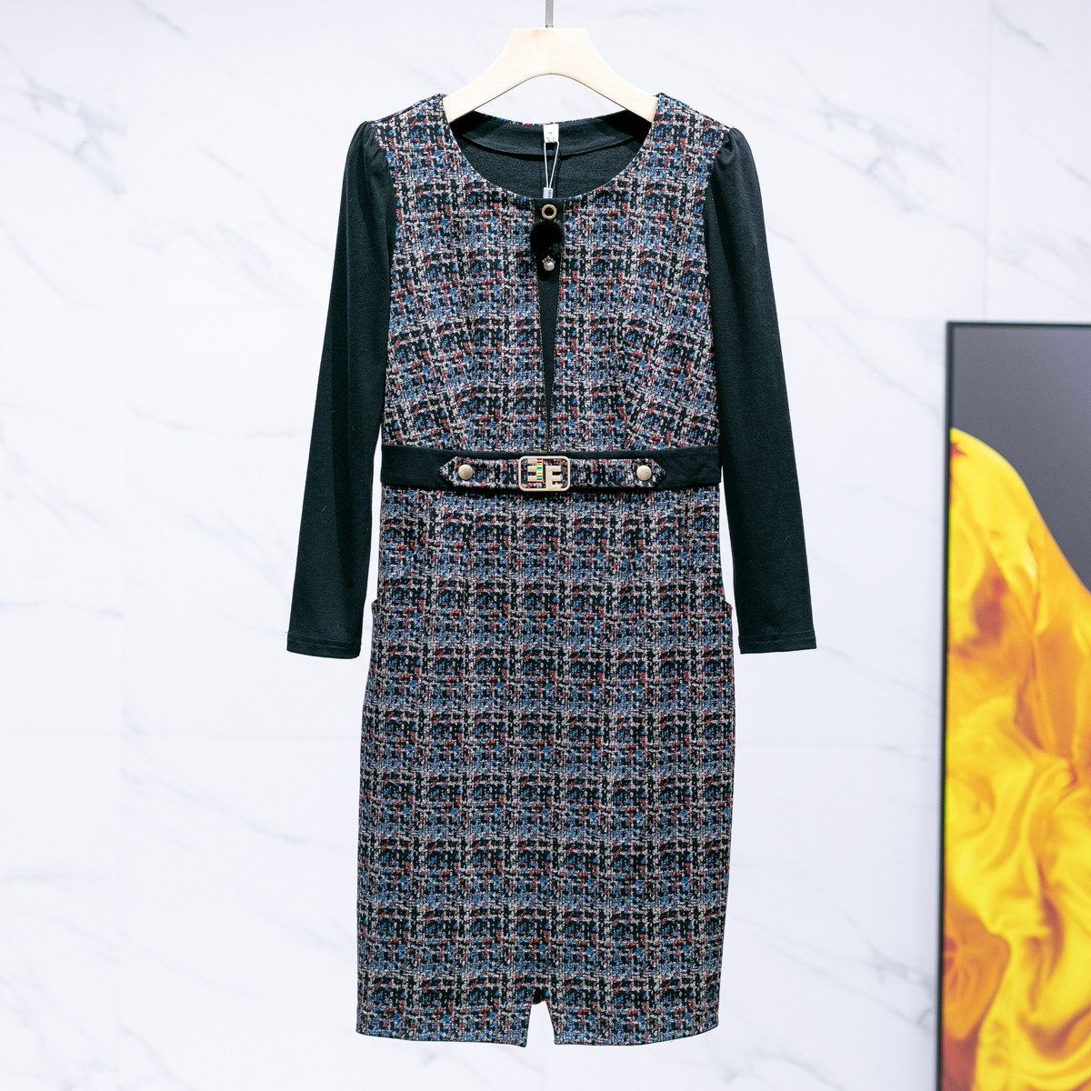 West Lake loft old (Cheng) autumn loaded Modale cotton splicing open fork foreign dress CN222