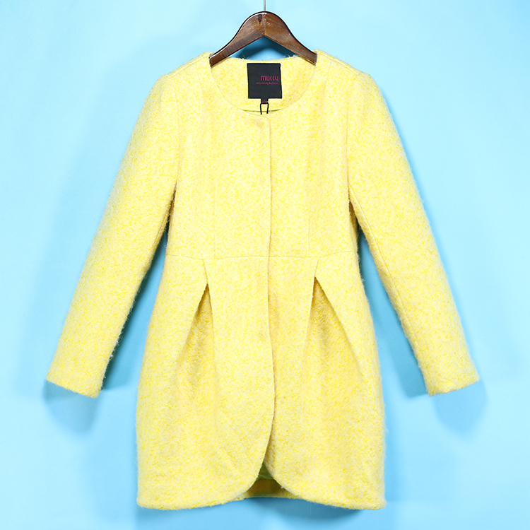Mu ZQ mới mùa đông quần áo nhỏ hương thơm xếp li eo dài tay áo len coat 6067 ao dạ nữ