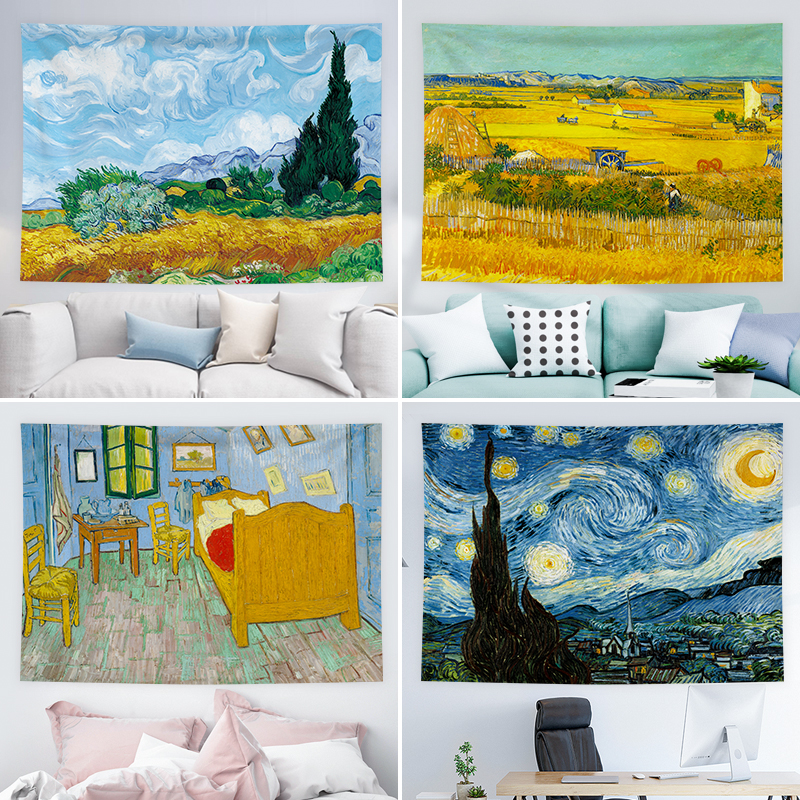 Van Gogh background cloth hangbu countryside art oil painting Starsky sunflower room Inn Bedroom renovation Decorative Tapestry